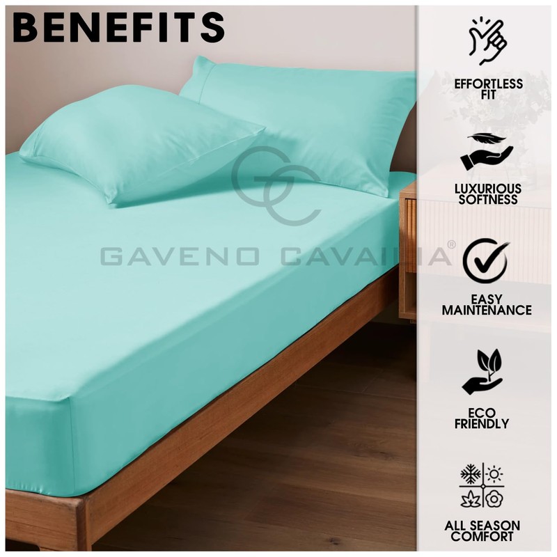 Aqua Fitted Sheet King Size - Wrinkle Free Plain Dyed