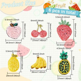 FINGERINSPIRE 6PCS Fruit Beaded Sew on Patches 6 Style Cherry Pineapple Banana Mango Strawberry Cloth Appliques Patches Handmade Beaded Appliques for Clothes, Dress, Hat, Jeans, DIY Decoration