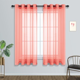 Mrs.Naturall Coral Curtains 63 Inch Length for Bedroom 2 Panels Set Sheer Window Drapes for Living Room Peach Colored