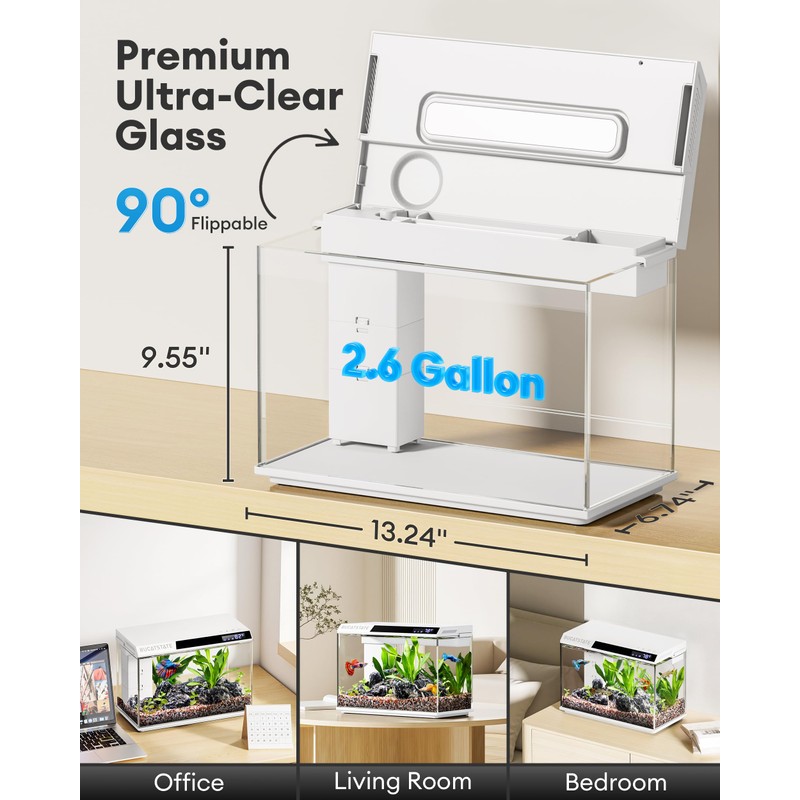 BUCATSTATE 2.6 Gallon Small Fish Tank, 3 Stage Filtration Aquarium