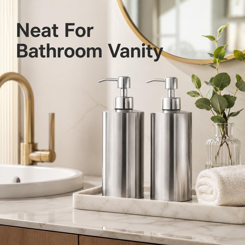 2 Pack Stainless Steel Soap Dispenser, 18.6 oz, Silver