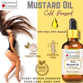 Greenwood Essential Natural Pure Mustard Oil (Brassica Juncea) Natural Pure Therapeutic Quality Cold Pressed (Pack of Two) 100 ml x 2 (6.76 oz)
