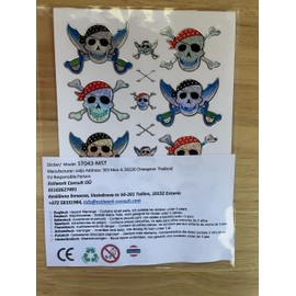 Pirate Sabre Bone Skull Pirate Ship Caribbean Colourful Stickers 14 Pieces 1 Sheet 135 mm x 100 mm Sticker Craft Kids Party Metallic Look