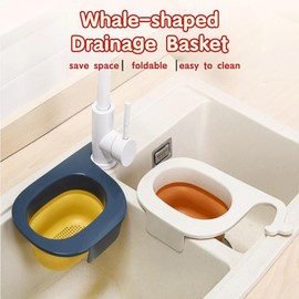 JOKHOO Whale-shaped Foldable Drainage Baskt, Silicone Strainer Basket, Drain Basket, Colander with Handle, Wash Vegetables and Fruits, Filter Food Residue, Dishwasher Safe (Yellow)