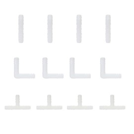Hose Fittings, 0.3 inch (8 mm) Set, 12 Pieces (Straight 2 x 4, L-shaped x 4, T-shaped x 4) Compatible with Hose Inner Diameter 0.3 inch (8 mm) Plumbing, Connection, Branching, Right Angle