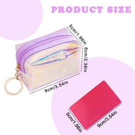 AdiStylinno Women Coin Purse, Shining Clear Small Coin Pouch with Key Chain, Colored Change Card Holder Wallet for Women (Purple)
