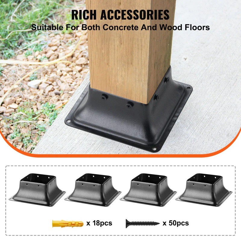 4x4 Heavy Duty Powder-Coated Steel Post Bracket 4Pcs Internal 3.6"x3.6"