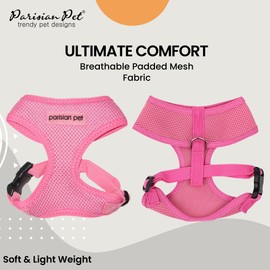 Parisian Pet Dog Harness - Adjustable Pink Puppy Harness - 100% Mesh Fabric No Pull Dog Harness Small Breed - Easy Walk Harness for Dogs - Dog Vest Harness for Walking, Running, Hiking - S