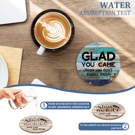 HSSPIRITZ 6 PCS Sarcastic Absorbent Cork Coasters for Drinks,Farmhouse Bar Coasters for Drinks with Holder,Funny Coasters to Protect Your Coffee Table,Gift for New Home Housewarming Bar Decor