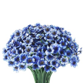 Wteyi 22 Bunches of Outdoor Artificial Flowers, UV Resistant Fake Flowers Artificial Silk Flowers with Plastic Plants for Indoor Outdoor Front Porch Hanging Planter Decoration (22, Blue)