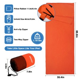 JAICOM Sleeping Bag Liner, Ultralight Travel Sheets, Soft & Portable Large Sleeping Bag Liners for Adults - 220 x 90 cm, Ideal for Camping, Hotels, Backpacking and Summer Trips