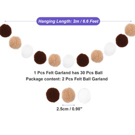 sourcing map 2Pcs Felt Ball Garland White Brown Khaki Pom Pom Garland Handing Balls 6.6 Feet Long 30 Balls Party Banner Decor for Christmas Birthday Party Decoration