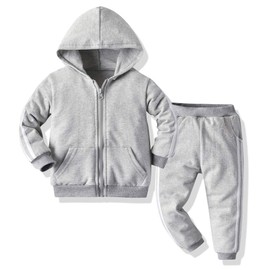 FAXSON - Conjunto de 2 piezas de ropa para niños pequeños y niñas, sudadera con cierre y pantalones, Gris, 5 Años