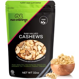 Fresh Raw Cashew Halves & Pieces Nuts - Unsalted, Unroasted (32oz - 2 Pound, Resealble Bag) - Healthy Protien Snack Food Nut Mix - All Natural, Keto & Paleo Diet Friendly, Vegan, Gluten Free, Kosher