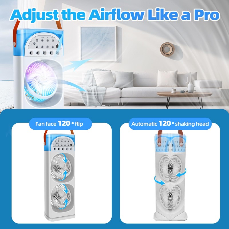 4-IN-1 Portable Air Conditioners, 2400mAh Battery Evaporative AC Air Cooler