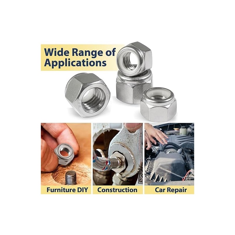 Hmevsafinect 15 Pack 3/8"-16 Inch Locknuts,304 (A2-70) Stainless Steel Nylon