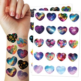 40 Pieces Heart Temporary Tattoos, Heart Stickers for Kids Reward, Starry Sky Rainbow Colorful Heart Tattoos for Boys Girls Student Teachers Classroom Party