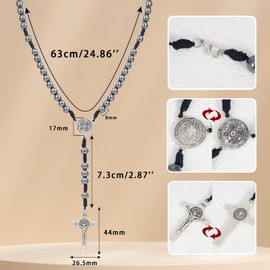 Manfnee Rosary Necklace for men and women Medal & Cross Religious Stainless Steel Praying Rosary Necklace
