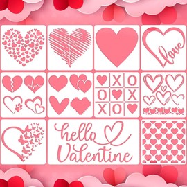 11 Pieces Valentine's Day Stencil, Valentine Drawing Painting Templates Reusable Plastic Template Stencils for Valentines Painting on Wood Envelopes DIY Craft Decoration Supplies（7.87x7.87 Inch）