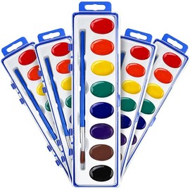 FUMILE Watercolor Paint Set Bulk,5 Pack,8 Colors Watercolors Paint with Paintbrush.Washable Watercolor Paint Set Kids for Parties,Birthday Party Favor,valentines for kids classroom.
