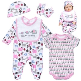 Reborn Baby Girl Doll Clothes Accessories 5-Pieces Set Suitable 20-22 inch Reborn Dolls Cute Elephant Design Doll Clothes Outfits