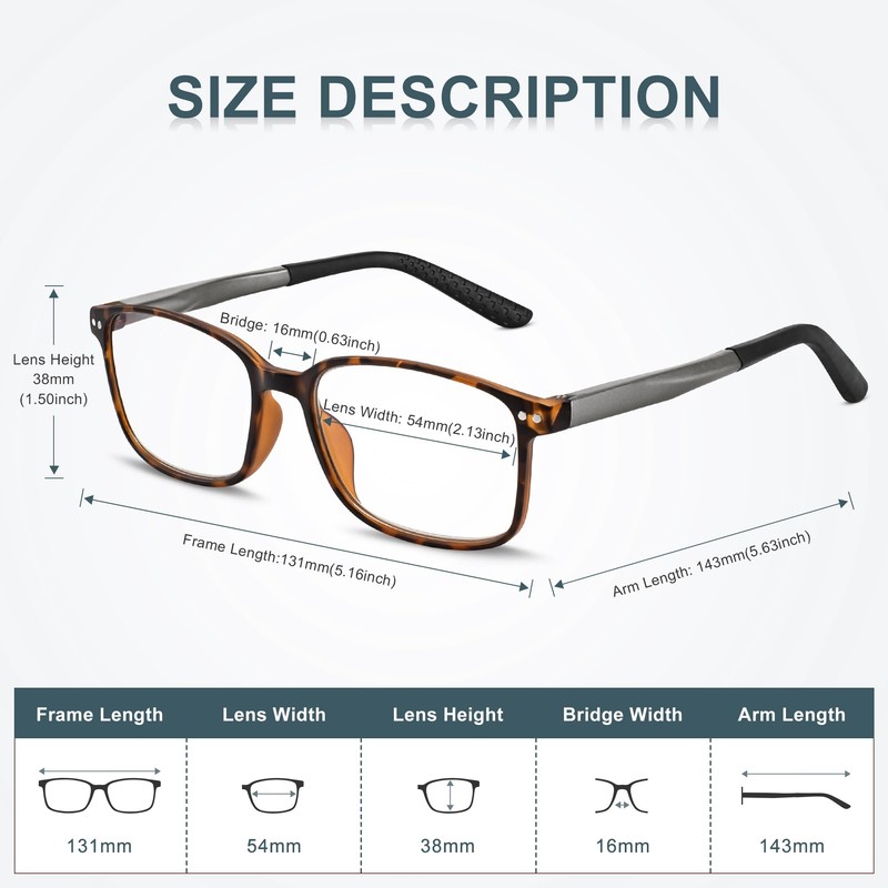 EASY READ 2 Pack TR90 Reading Glasses for Men,Sporty Rectangular