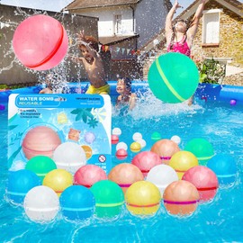 Peekoal 18pcs Silicone Water Balloons,Refillable Water Bombs Quick Fill,Reusable Water Balloons for Kids Summer Outdoor Water Games