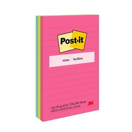 3M Post-it notas rayadas colección Cape town de 10.16 cm x 15.24 cm, 3 blocs con 100 hojas c/u.