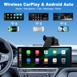Wireless Carplay Screen for Car,Portable Car Play & Android Auto Touch Screen,4K Front & 1080P Rear Backup Camera Car Stereo,Loop Recording,GPS, Voice Control,Mirror Link,FM,AUX for All Vehicles