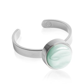 Silber Ring mit Stein in mint • Offener Edelstahlring • Edelstahl & recyceltes Glas • nachhaltiger Halbedelstein-Look • größenverstellbar (min. Ø 16 mm)