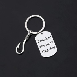 Step Dad Present I Hooked The Best Step Dad Keychain Father in Law Fathers Day Fisherman Bonus Dad (Step Dad Keychain)