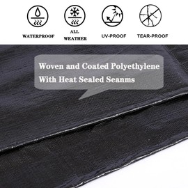 Tarp Heavy Duty Waterproof 5x5ft,TEZONG Black Tarp 12Mil Plastic Tarpaulin Outdoor Tarp Cover for Emergency Rain,Patio Furniture,Wood,Roof,Camping,Car,Pool