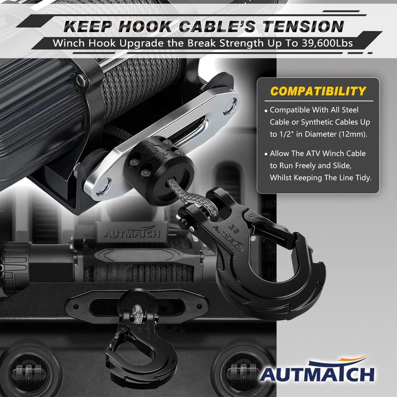AUTMATCH Winch Hook 3/8" - Clevis Slip Hook with Safety