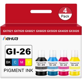 hehua GI-26 GI26 Ink Bottles (BK/C/M/Y) Compatible for Canon 26 Ink Refill GI-26 GI26 26 Ink Refill Bottles Work for Canon MAXIFY GX7021 Ink GX7020 GX6021 GX6020 GX5020 GX3020 GX4020 Megatank Printer