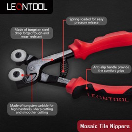 LEONTOOL Glass Mosaic Tongs with Wheels, 7.5 Inch Ceramic Tile Tongs with Replacement Tungsten Carbide Cutting Wheel, Ceramic Glass Cutters, Tools, Glass Cutting Tools