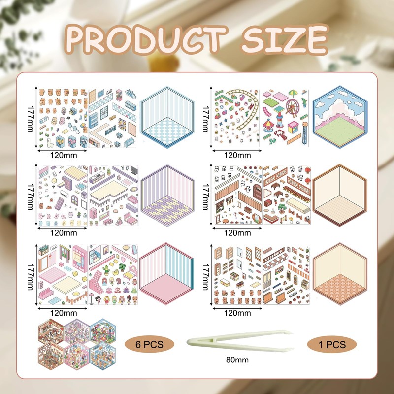 6 Set Sticker Scene Sticker 3D Scene Stickers 3D House