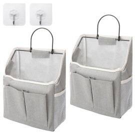 DAWRIS 2pcs Wall Hanging Storage Bags with Pockets, Wall Hanging Organizer, Over Door Organizers and Storage, Wall Organizer Storage Bag for Bedroom, Kitchen, Pantry, Nursery, Bathroom, Dorm, Grey