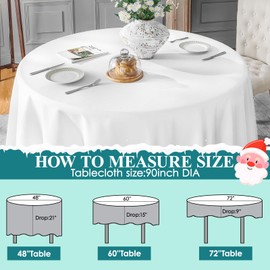 VidaFete 10 Pack 90inch Round Tablecloth Polyester Table Cloth，Stain Resistant and Wrinkle Polyester Dining Table Cover for Kitchen Dinning Party Wedding Rectangular Tabletop Buffet Decoration(White)