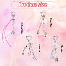 4 Pcs Cute Keychain, Y2K Aesthetic Cute Keychains Accessories Pretty Butterfly Star Heart Strawberry Bow Keyring 4 Styles Y2K Keychains for Phone Bag Keys Camera Backpacks Pendants Decor Women Gifts
