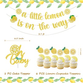 Lemon Baby Shower Party Decorations, Homond Fruit Decor, A Little is on the Way Banner Oh Cake Cupcake Toppers, Fruits Theme Supplies Kit, Paper Fans Balloons for Lemonade Citrus Party., Yellow