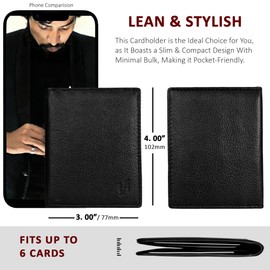 STARHIDE Men's Women's Slim Minimalist Cardholder | Real Leather Mini Credit Card Case Bifold Wallet 105 (Black)