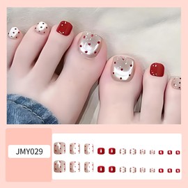 FIEONCIY Press on Toenails with Designs Acrylic Fake Nails for Toe Artificial False Nails with Charms Glue on Toe Nails for Spring Summer Stick on Toenails for Women Girls(JMY029)