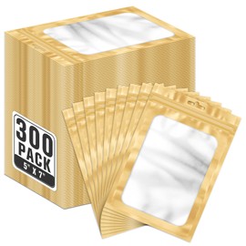 300 Pcs Mylar Bags 5×7", Light Gold Resealable Smell Proof Sealable