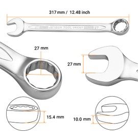 Jetech 27mm Combination Wrench - Industrial Grade Spanners with 12-Point Design, 15-Degree Offset, Made with Durable Chrome Vanadium Steel, Metric