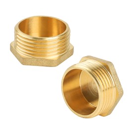 YEAUPE PRO Messing Blindstopfen, Außengewinde Dichtkappe G1"(Ø 32,5mm), mit PTFE Dichtband, messing Kappe sechseckig, Schlauchkappe, Gartenwasserschlauch Gewindekappe 2 Stück