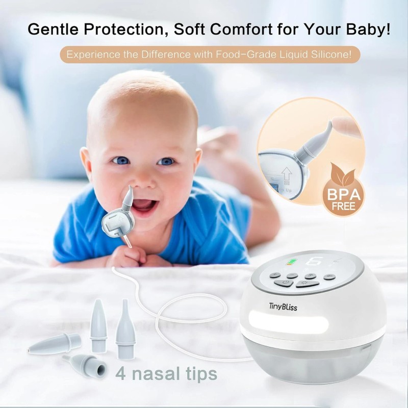 TinyBliss Baby Nasal Aspirator, Powerful Suction, 3-in-1 Nose Sucker, White
