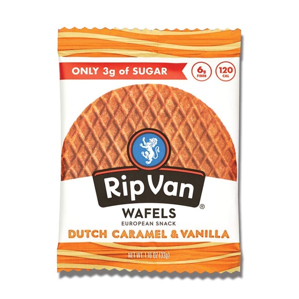 Rip Van Wafels Dutch Caramel & Vanilla Stroopwafels - Healthy Snacks - Non GMO Snack - Keto Friendly - Office Snacks - Low Sugar (3g) - Low Calorie Snack - 12 Count (Packaging May Vary)