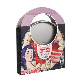 Zenker creative studio Schichtkuchenblech Set, runde Backformen, Backbleche mit Antihaftbeschichtung, Kuchenform: Ø170mmx15mm, kreatives Backen (Farbe: rosa, silber), Menge: 4 Stück