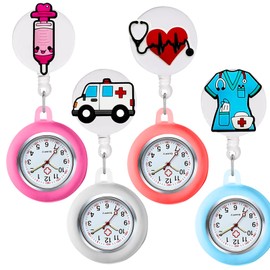 GOMETY Pack of 4 Nurse Watch, Cute Nurse Watch with Clip, Nurse Watch, Fob Portable Nurse Watch, Gift for Women, Girls, Doctors, Nurses, Paramedics, Nurses, Red, white, blue, pink