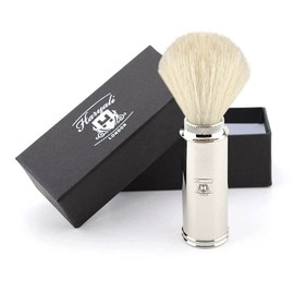 Men's Stainless Steel Shaving Brush with White Badger Hair. Easy to hold while travelling. Perfect for him.